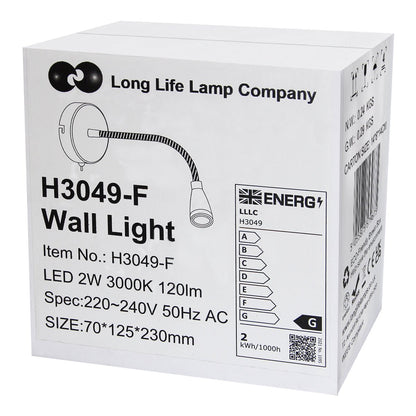 LED Bedside Reading Wall Light Switched Flexible Arm Headboard Light Warm White - Energy Light Bulbs - Free delivery on all orders