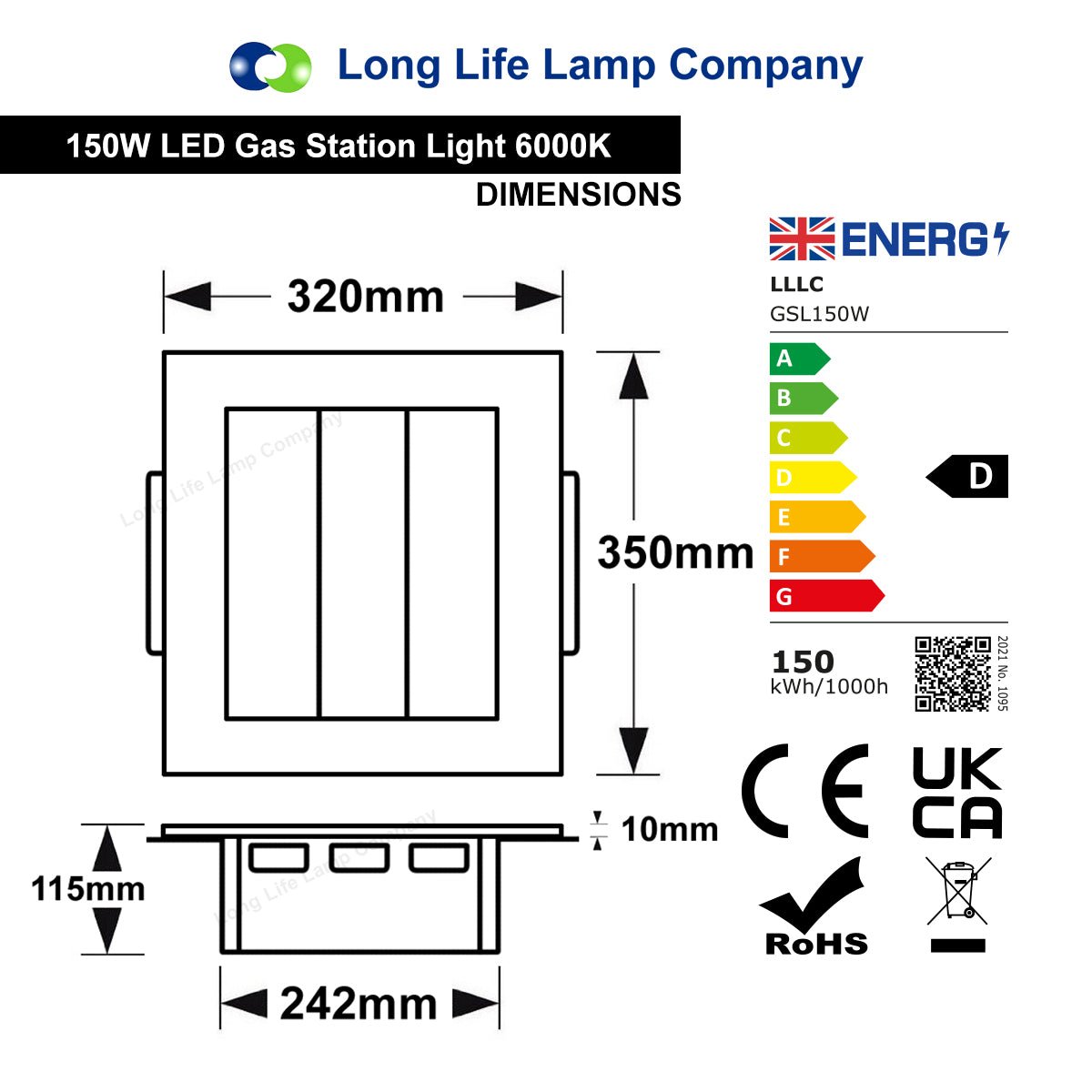 LED canopy light 150W 6000K IP67 waterproof outdoor lighting fixture