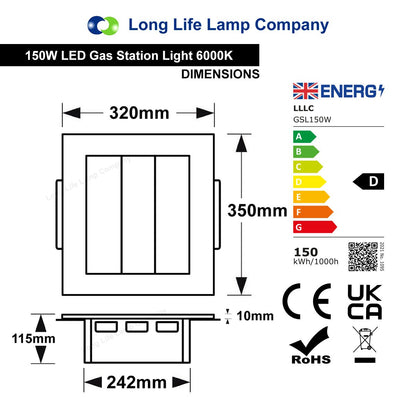 LED canopy light 150W 6000K IP67 waterproof outdoor lighting fixture