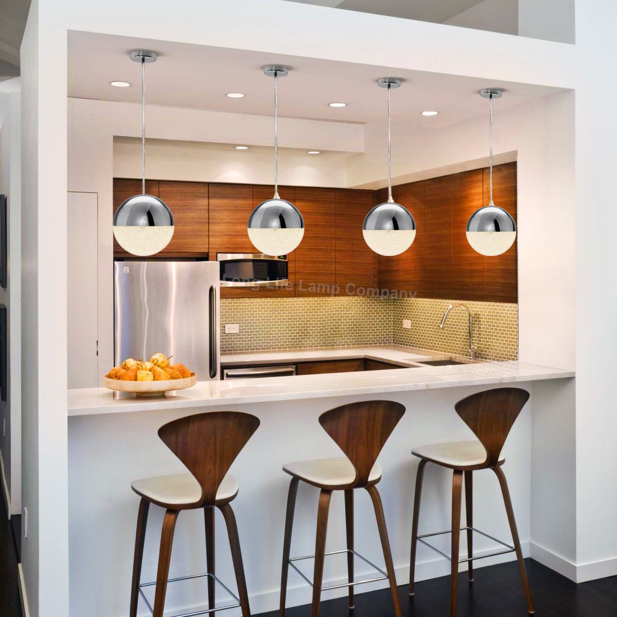 LED Ceiling Chrome Glass Globe Pendant Light CCT Natural Cool Warm White - Energy Light Bulbs - Free delivery on all orders