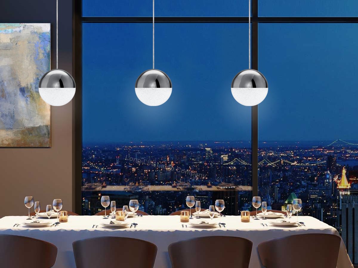 LED Ceiling Chrome Glass Globe Pendant Light CCT Natural Cool Warm White - Energy Light Bulbs - Free delivery on all orders