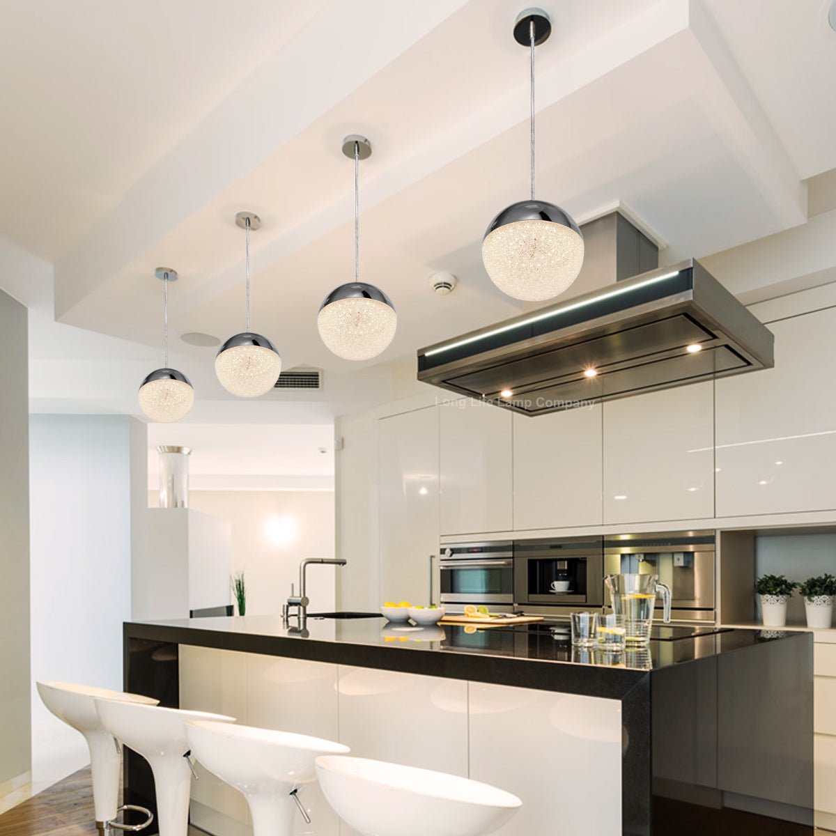 LED Ceiling Chrome Glass Globe Pendant Light CCT Natural Cool Warm White - Energy Light Bulbs - Free delivery on all orders