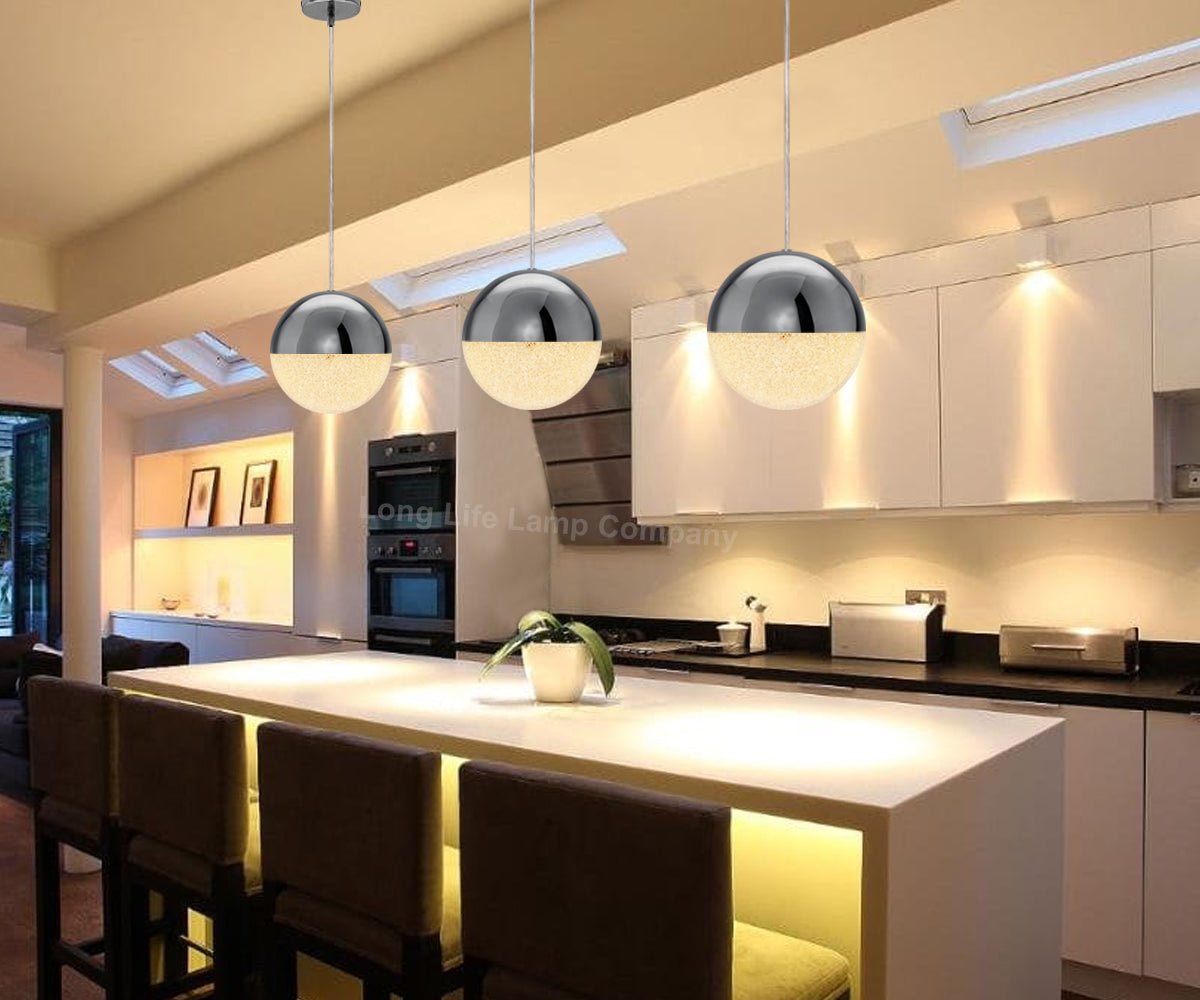 LED Ceiling Chrome Glass Globe Pendant Light CCT Natural Cool Warm White - Energy Light Bulbs - Free delivery on all orders