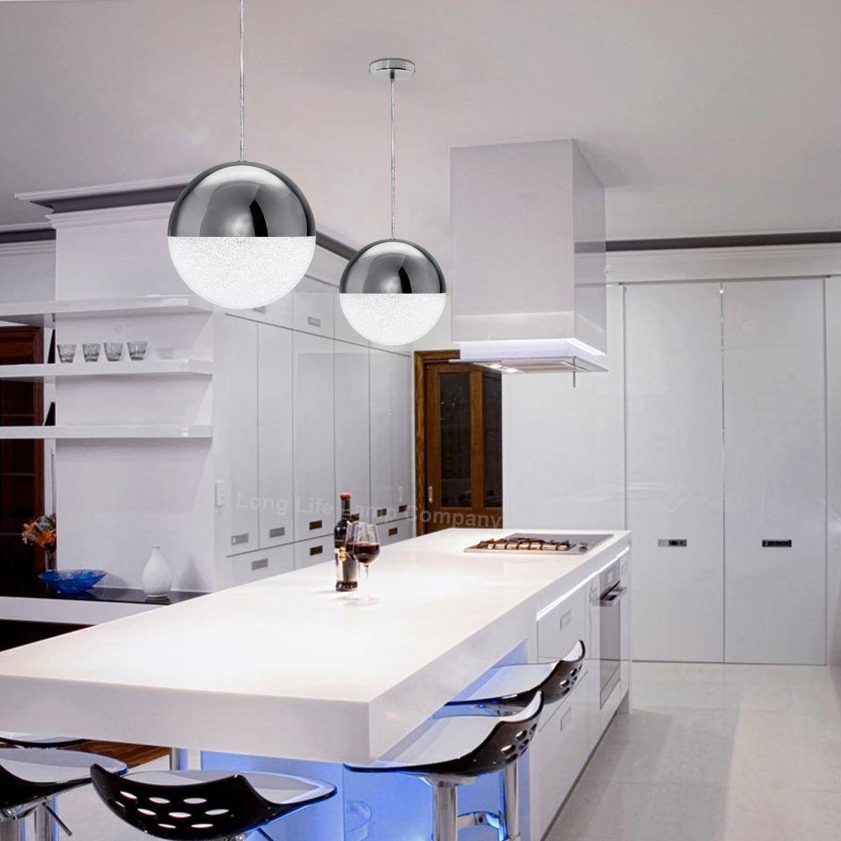 LED Ceiling Chrome Glass Globe Pendant Light CCT Natural Cool Warm White - Energy Light Bulbs - Free delivery on all orders