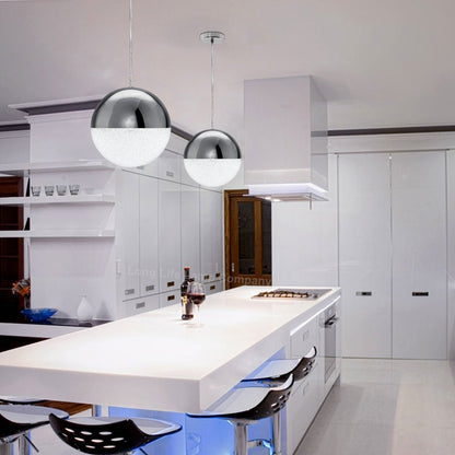 LED Ceiling Chrome Glass Globe Pendant Light CCT Natural Cool Warm White - Energy Light Bulbs - Free delivery on all orders