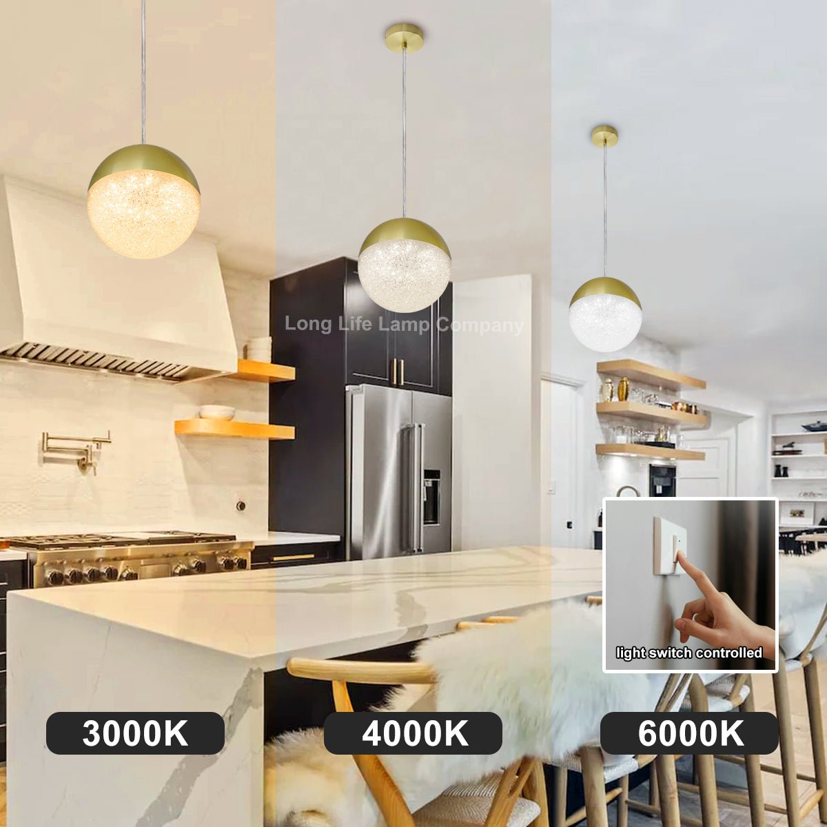 LED Ceiling Gold Glass Globe Pendant Light CCT Natural Cool Warm White - Energy Light Bulbs - Free delivery on all orders