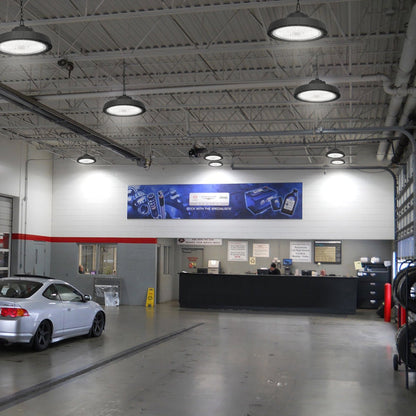 150W industrial LED high bay light with lens cover, 90 degree beam and 22500 lumen light output