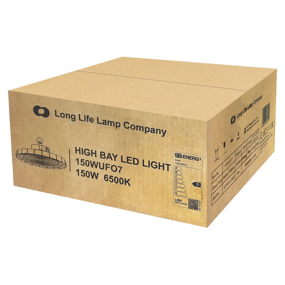 IP65 LED UFO high bay light with 150W output and 6500K Cool White lighting for warehouse ceilings