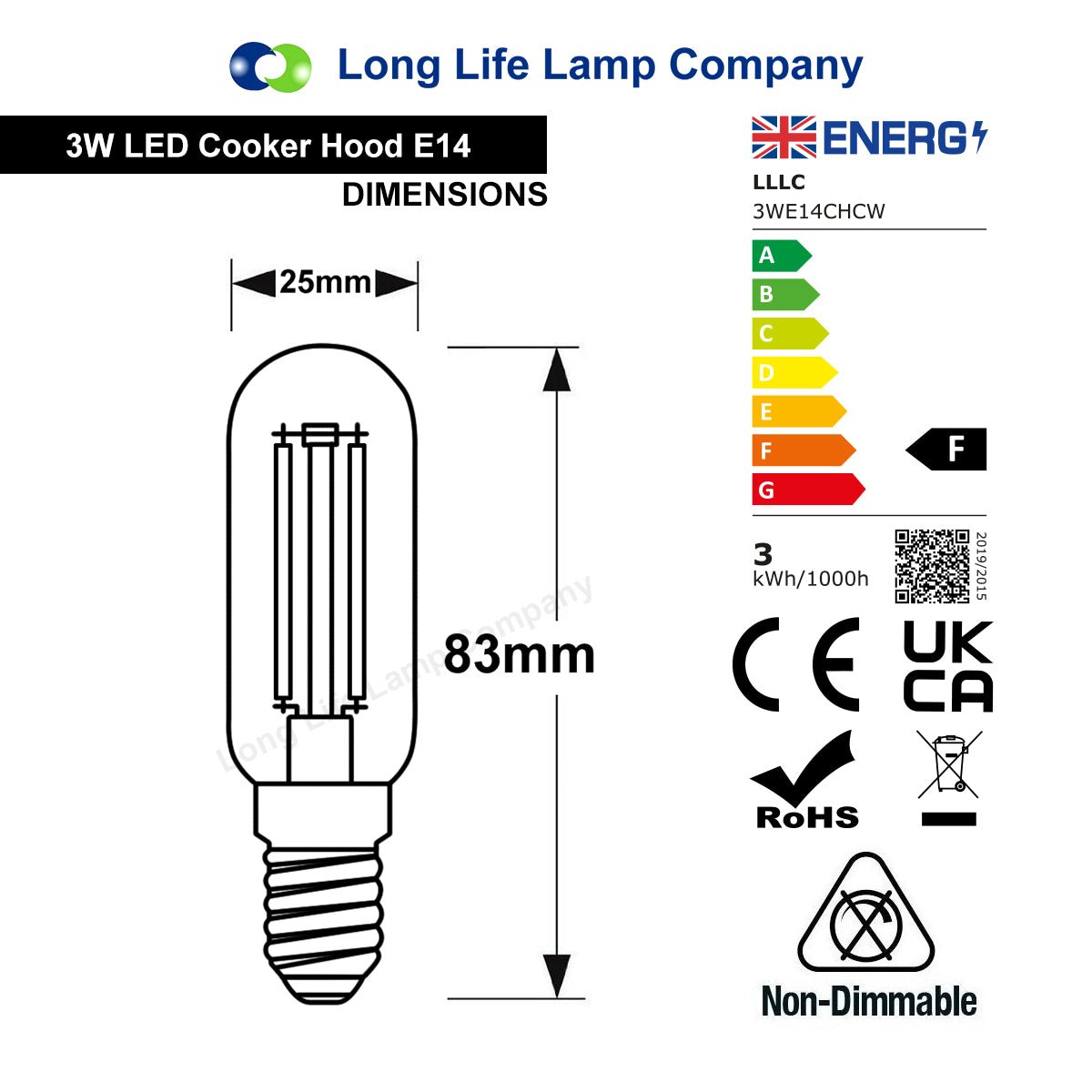 LED Cooker Hood Bulb 3w = 40w Cool White SES E14 - Free delivery on all orders