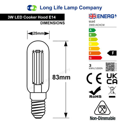 LED Cooker Hood Bulb 3w = 40w Cool White SES E14 - Free delivery on all orders