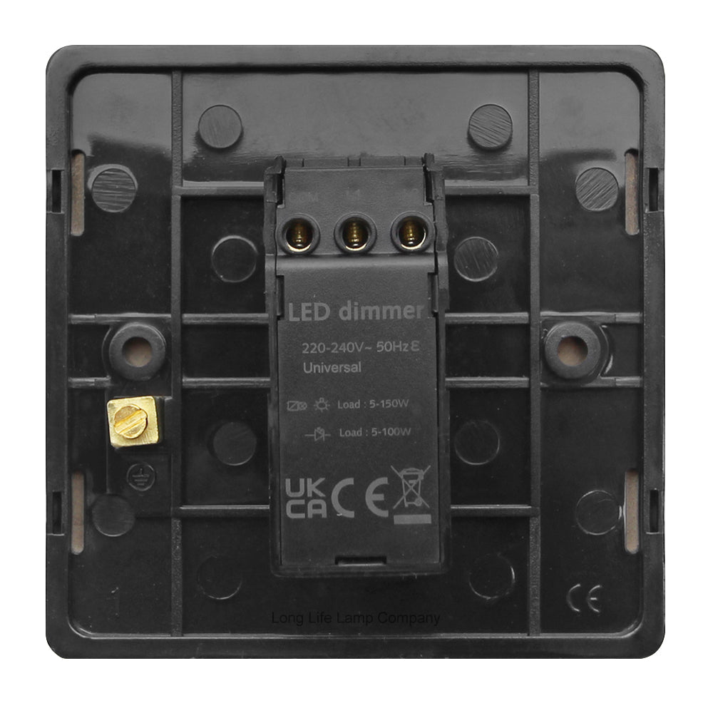 LED Dimmer Switch 1 Gang Brushed Chrome Screwless Finish Single Pole 100w - Energy Light Bulbs - Free delivery on all orders