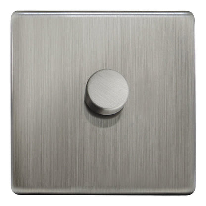 LED Dimmer Switch 1 Gang Brushed Chrome Screwless Finish Single Pole 100w - Energy Light Bulbs - Free delivery on all orders