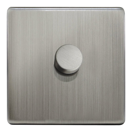 LED Dimmer Switch 1 Gang Brushed Chrome Screwless Finish Single Pole 100w - Energy Light Bulbs - Free delivery on all orders