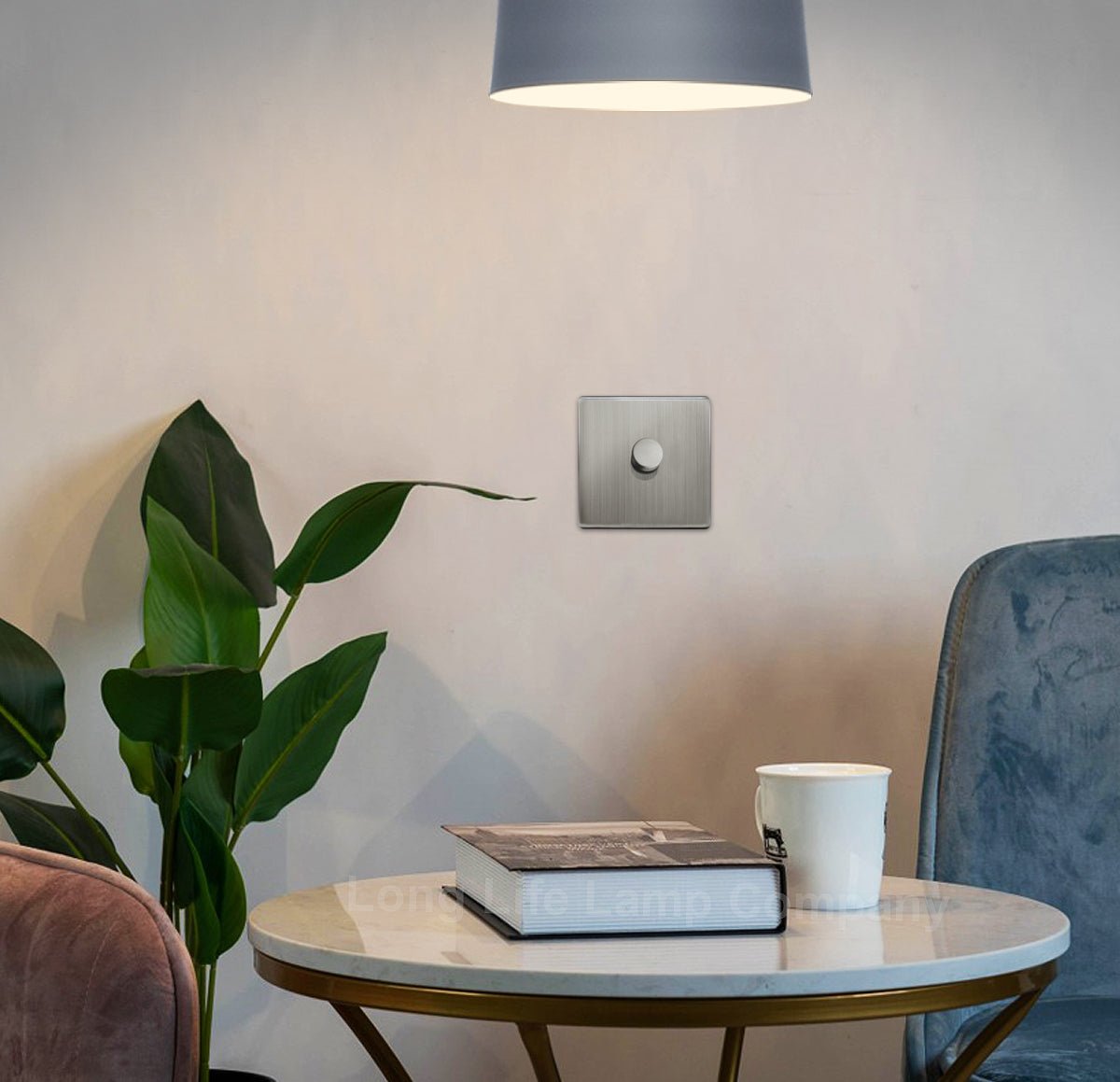 LED Dimmer Switch 1 Gang Brushed Chrome Screwless Finish Single Pole 100w - Energy Light Bulbs - Free delivery on all orders