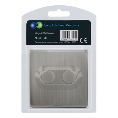 LED Dimmer Switch 2 Gang 800w 300w x 2 Single Pole Gloss Brushed Chrome Screwless - Energy Light Bulbs - Free delivery on all orders