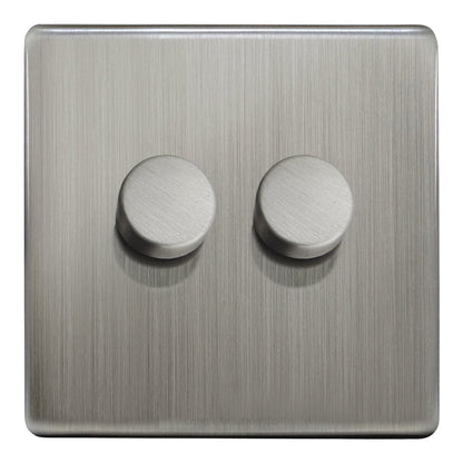 LED Dimmer Switch 2 Gang 800w 300w x 2 Single Pole Gloss Brushed Chrome Screwless - Energy Light Bulbs - Free delivery on all orders