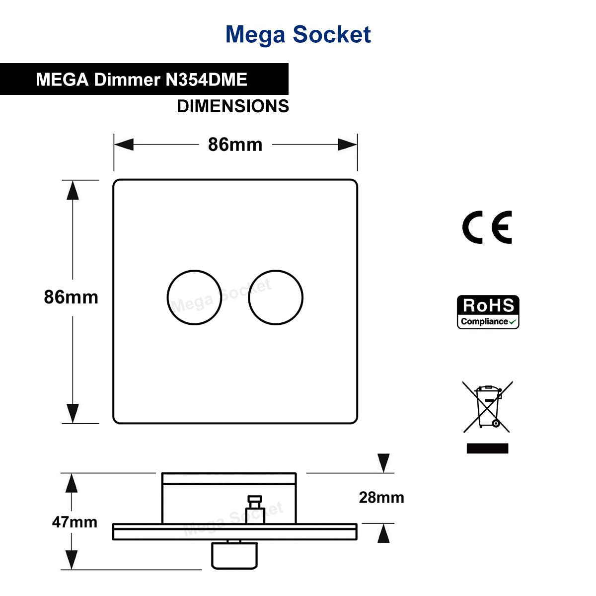 LED Dimmer Switch 2 Gang 800w 300w x 2 Single Pole Gloss Brushed Chrome Screwless - Energy Light Bulbs - Free delivery on all orders