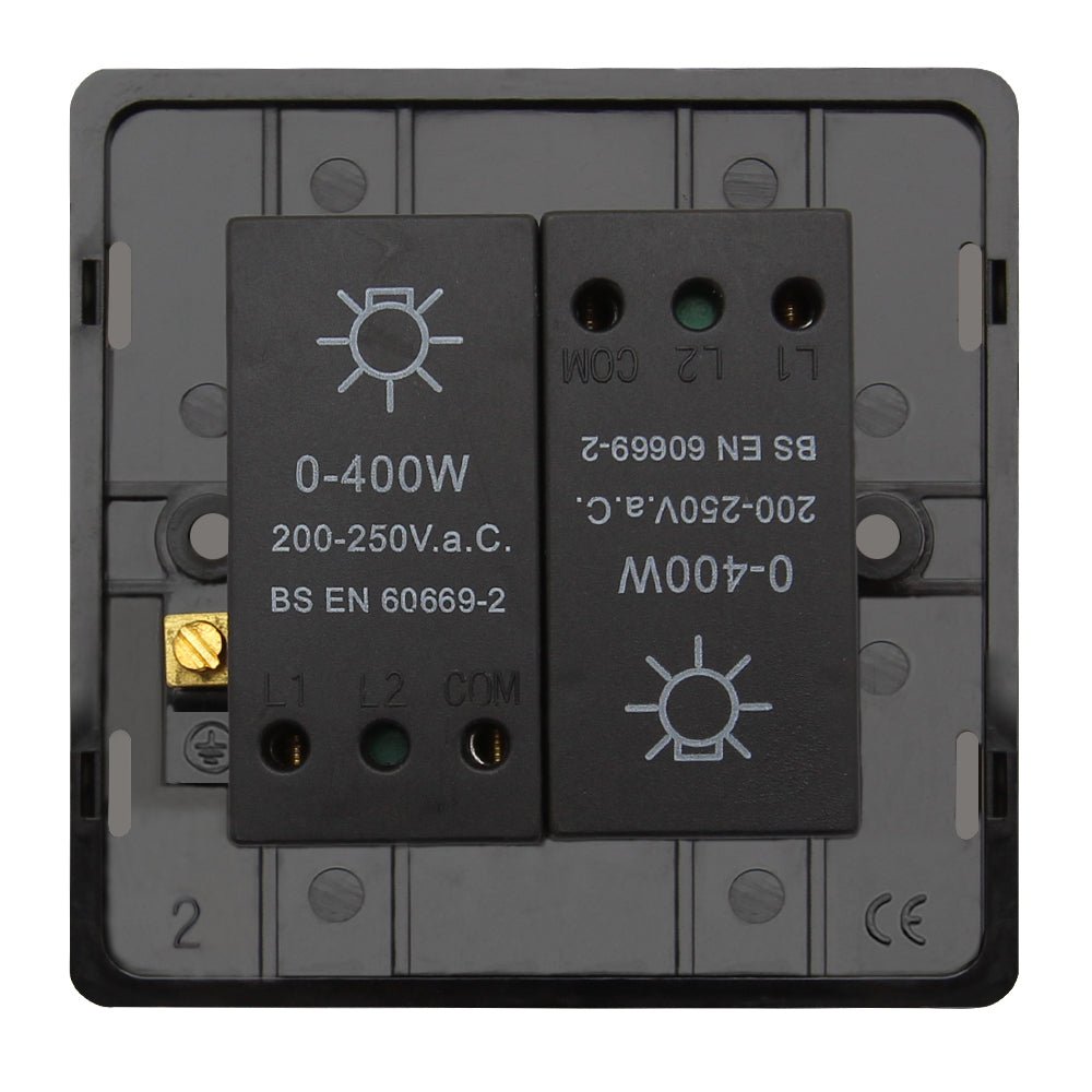 LED Dimmer Switch 2 Gang 800w 300w x 2 Single Pole Gloss Brushed Chrome Screwless - Energy Light Bulbs - Free delivery on all orders