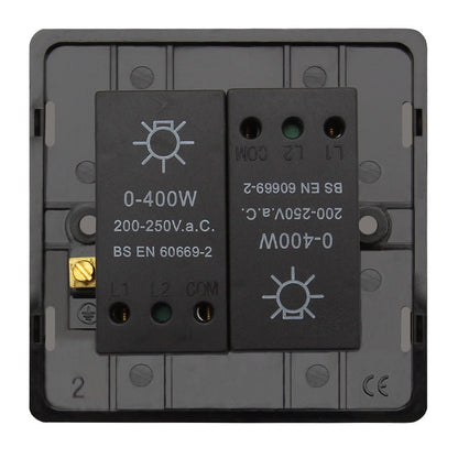 LED Dimmer Switch 2 Gang 800w 300w x 2 Single Pole Gloss Brushed Chrome Screwless - Energy Light Bulbs - Free delivery on all orders