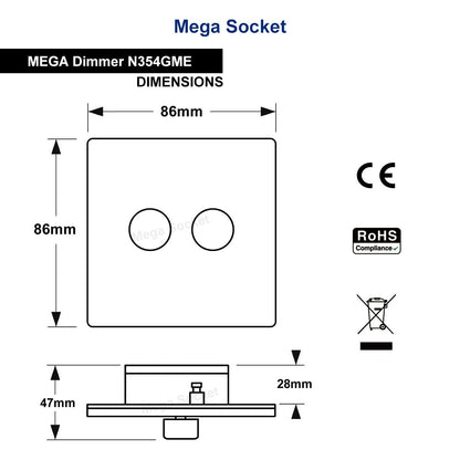 LED Dimmer Switch 2 Gang Black Nickel 800w 400w x 2 Single Pole Screwless - Energy Light Bulbs - Free delivery on all orders