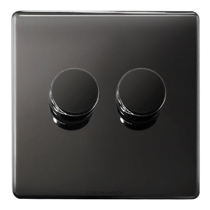 LED Dimmer Switch 2 Gang Black Nickel 800w 400w x 2 Single Pole Screwless - Energy Light Bulbs - Free delivery on all orders