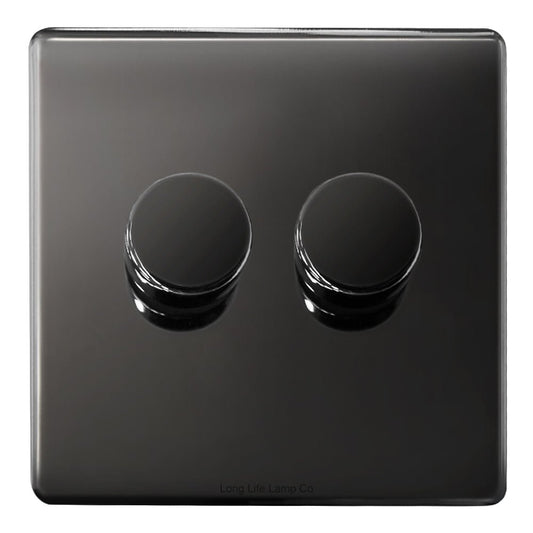 LED Dimmer Switch 2 Gang Black Nickel 800w 400w x 2 Single Pole Screwless - Energy Light Bulbs - Free delivery on all orders