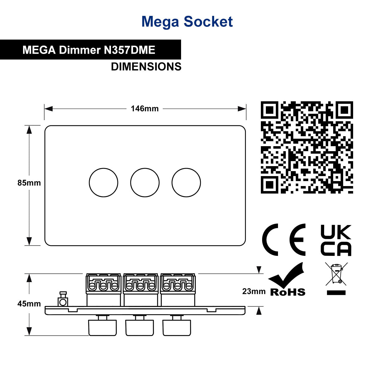 LED Dimmer Switch 3 Gang 1500w Brush Chrome Gloss - Energy Light Bulbs - Free delivery on all orders