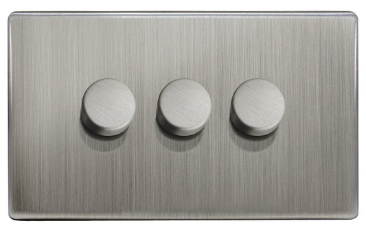 LED Dimmer Switch 3 Gang 1500w Brush Chrome Gloss - Energy Light Bulbs - Free delivery on all orders