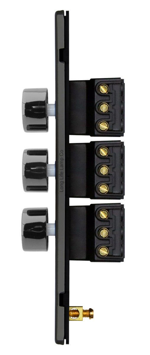 LED Dimmer Switch 3 Gang Black Nickel 300w 100w x 3 Screwless Plate Finish - Energy Light Bulbs - Free delivery on all orders