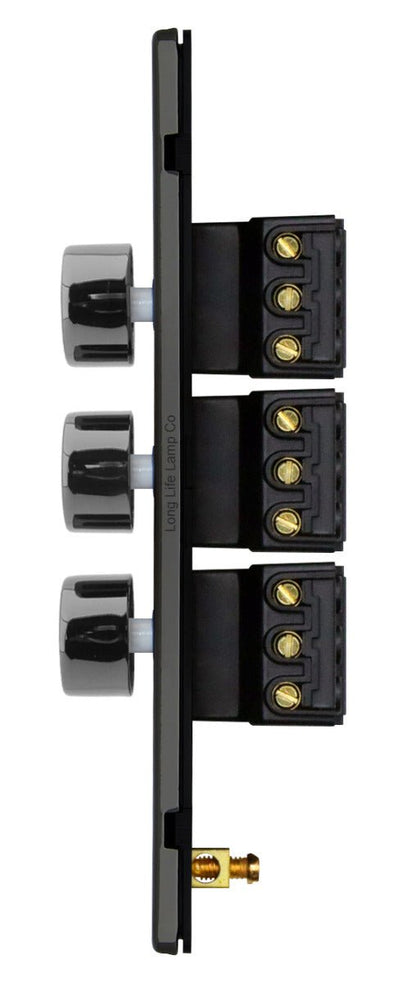 LED Dimmer Switch 3 Gang Black Nickel 300w 100w x 3 Screwless Plate Finish - Energy Light Bulbs - Free delivery on all orders