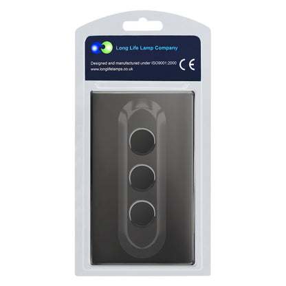 LED Dimmer Switch 3 Gang Black Nickel 300w 100w x 3 Screwless Plate Finish - Energy Light Bulbs - Free delivery on all orders