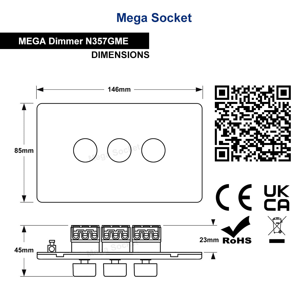 LED Dimmer Switch 3 Gang Black Nickel 300w 100w x 3 Screwless Plate Finish - Energy Light Bulbs - Free delivery on all orders