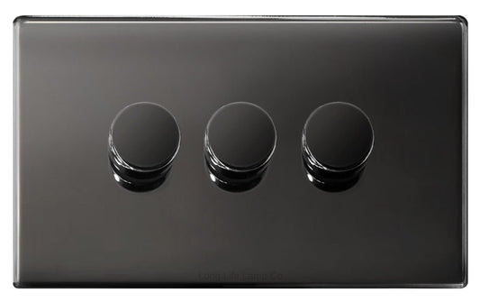 LED Dimmer Switch 3 Gang Black Nickel 300w 100w x 3 Screwless Plate Finish - Energy Light Bulbs - Free delivery on all orders