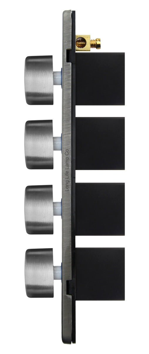 LED Dimmer Switch 4 Gang Gloss Brush Chrome 400w 100w x 4 Screwless Plate Finish - Energy Light Bulbs - Free delivery on all orders