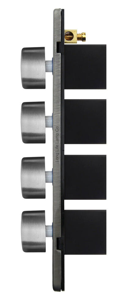 LED Dimmer Switch 4 Gang Gloss Brush Chrome 400w 100w x 4 Screwless Plate Finish - Energy Light Bulbs - Free delivery on all orders