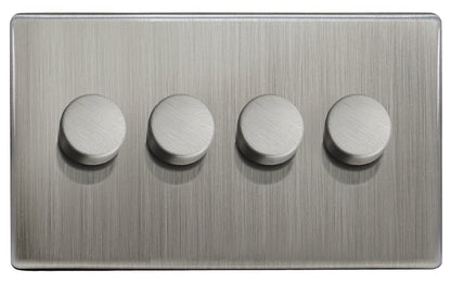 LED Dimmer Switch 4 Gang Gloss Brush Chrome 400w 100w x 4 Screwless Plate Finish - Energy Light Bulbs - Free delivery on all orders