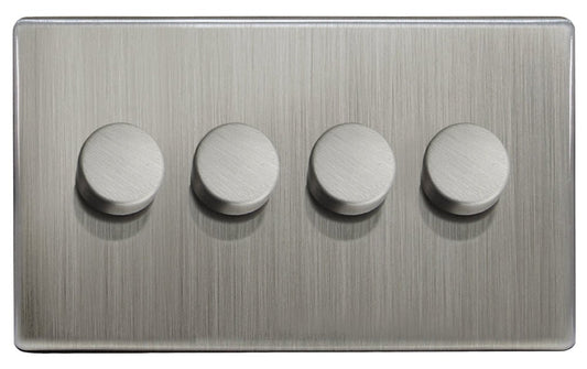 LED Dimmer Switch 4 Gang Gloss Brush Chrome 400w 100w x 4 Screwless Plate Finish - Energy Light Bulbs - Free delivery on all orders