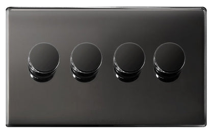 LED Dimmer Switch Black Nickel 400w 4 Gang 100w x 4 Screwless Plate Finish N358GME