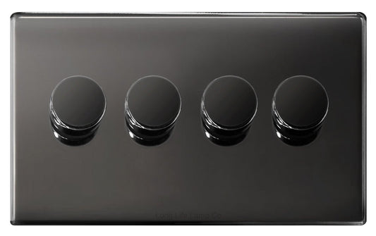 LED Dimmer Switch Black Nickel 400w 4 Gang 100w x 4 Screwless Plate Finish N358GME