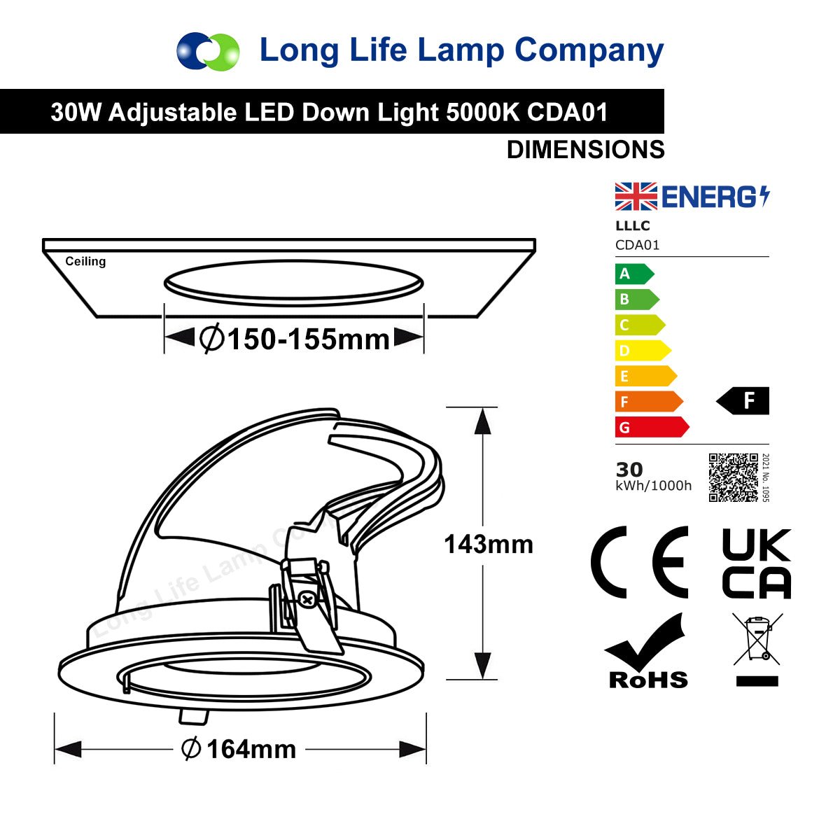 LED Downlight Adjustable Commercial Recessed Ceiling Spot Light 30w 5000k Ultra Bright - Energy Light Bulbs - Free delivery on all orders