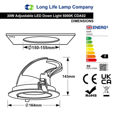 LED Downlight Adjustable Commercial Recessed Ceiling Spot Light 30w 5000k Ultra Bright - Energy Light Bulbs - Free delivery on all orders