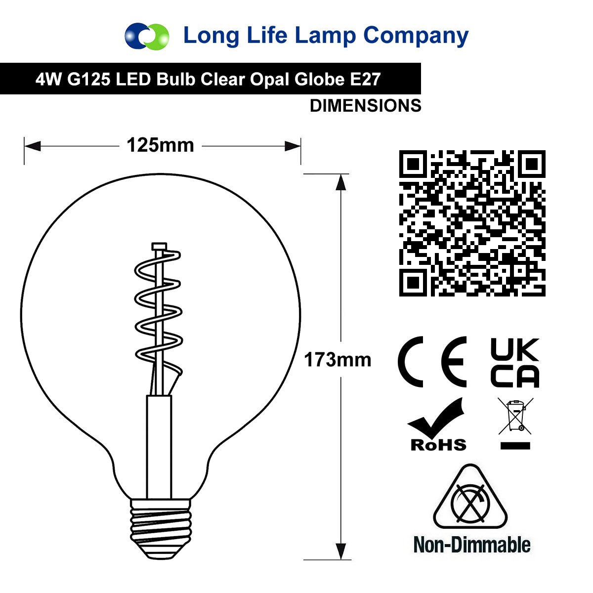 LED G125 Clear Opal Globe Frosted Glass Light Bulb 4W E27 - Energy Light Bulbs - Free delivery on all orders