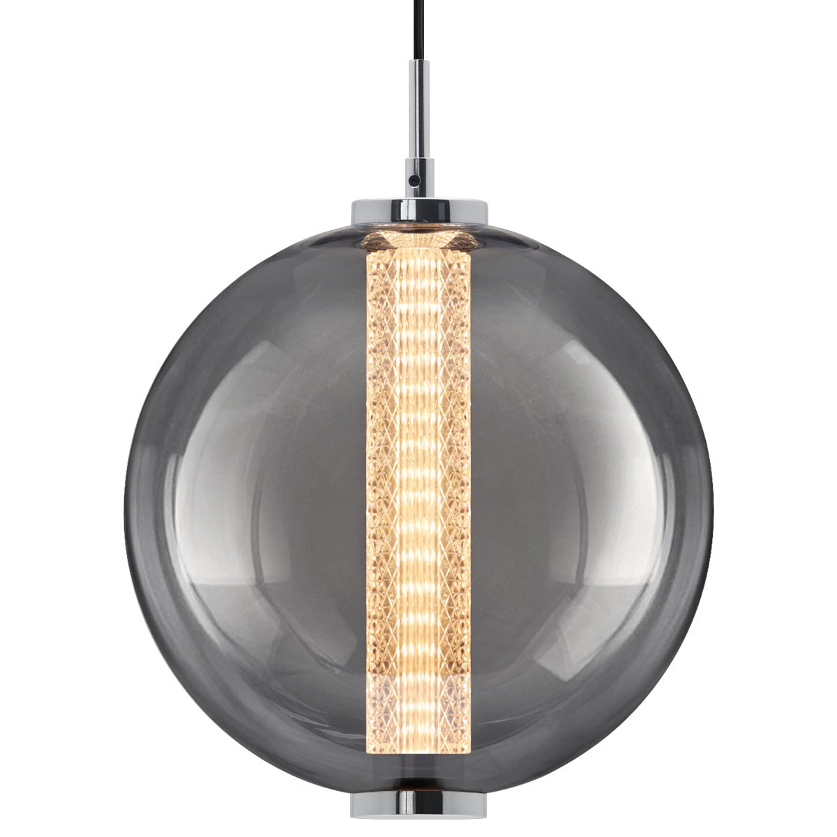 LED Globe Ceiling Pendant Light Smoked Grey Glass Lamp Shade Chrome Holder - Energy Light Bulbs - Free delivery on all orders