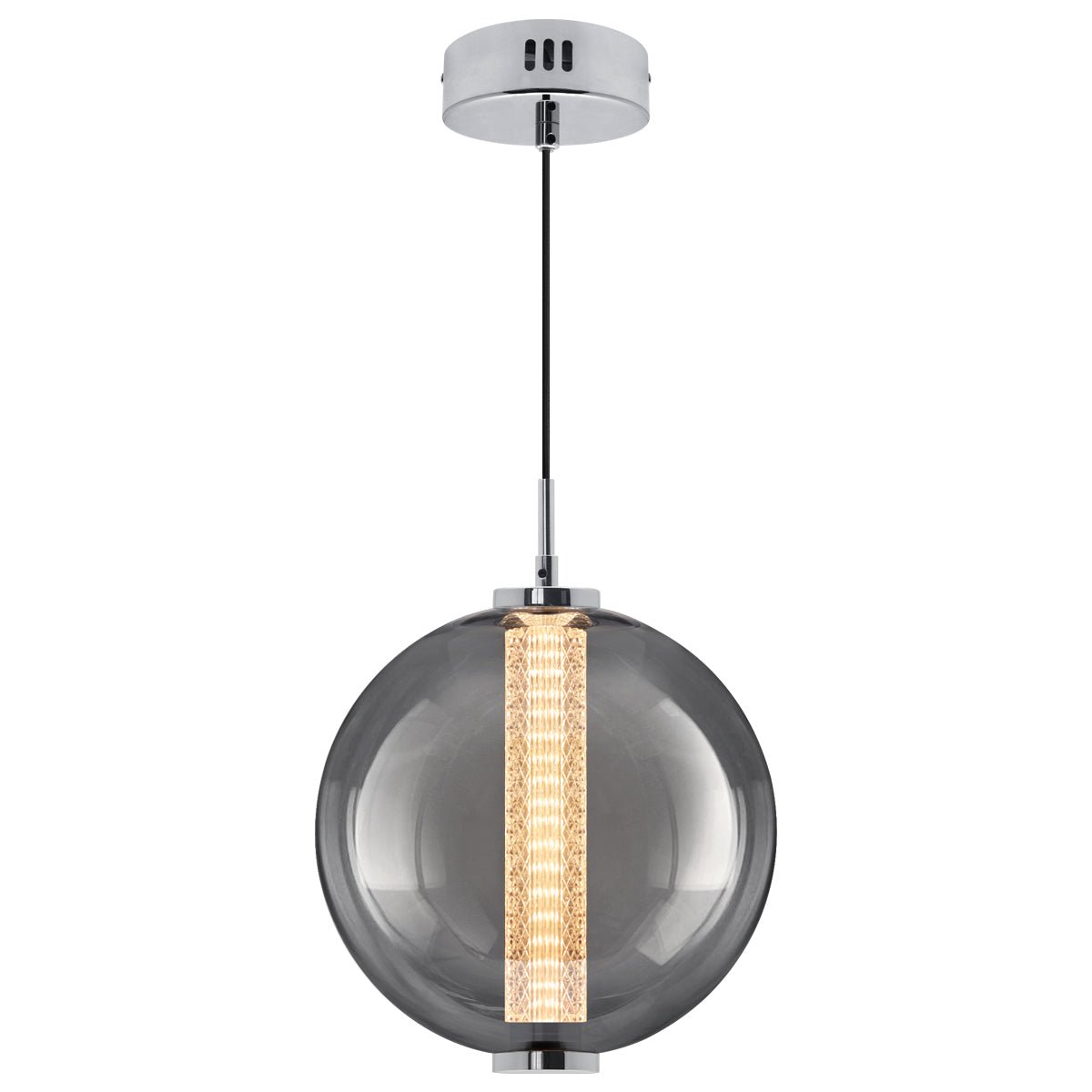 LED Globe Ceiling Pendant Light Smoked Grey Glass Lamp Shade Chrome Holder - Energy Light Bulbs - Free delivery on all orders