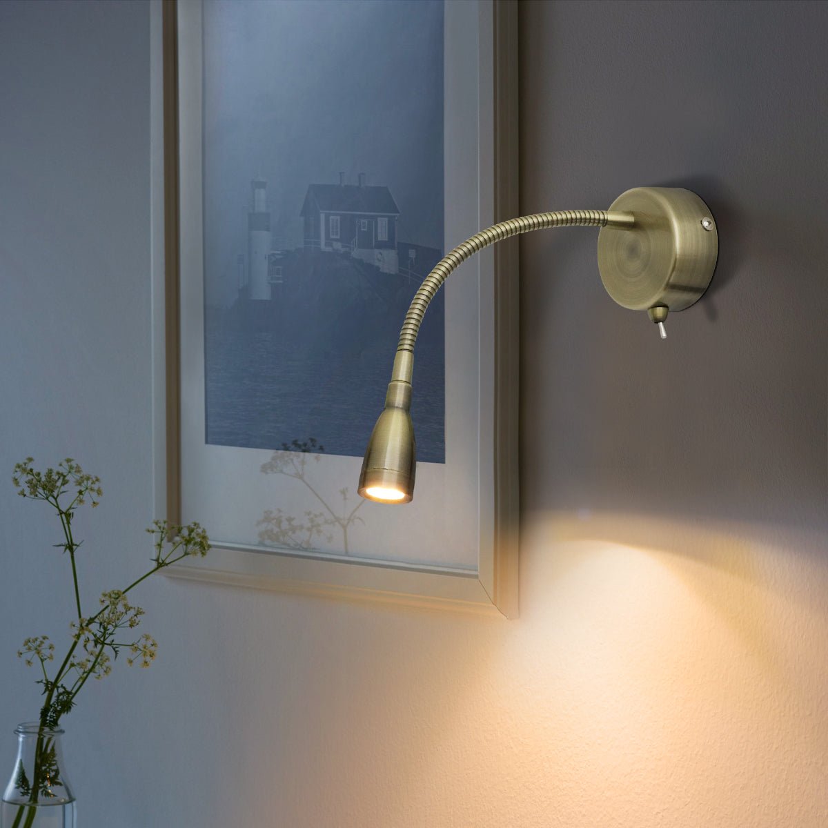 LED Indoor Bedside Reading Wall Light 2W 3000K Antique Brass - Energy Light Bulbs - Free delivery on all orders