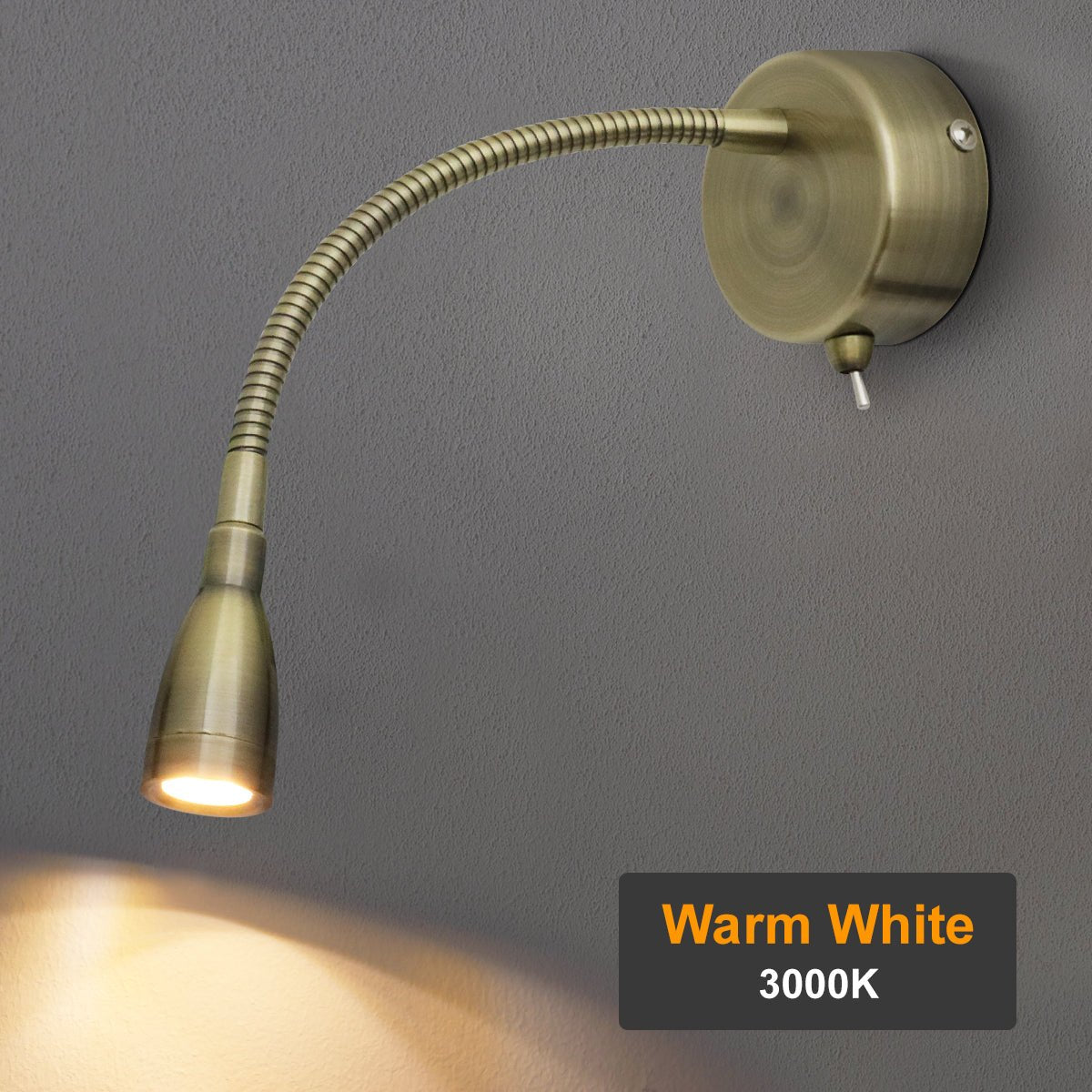 LED Indoor Bedside Reading Wall Light 2W 3000K Antique Brass - Energy Light Bulbs - Free delivery on all orders