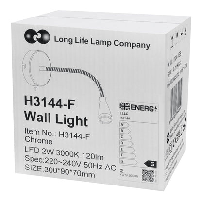 LED Indoor Bedside Reading Wall Light 2W 3000K Chrome - Energy Light Bulbs - Free delivery on all orders