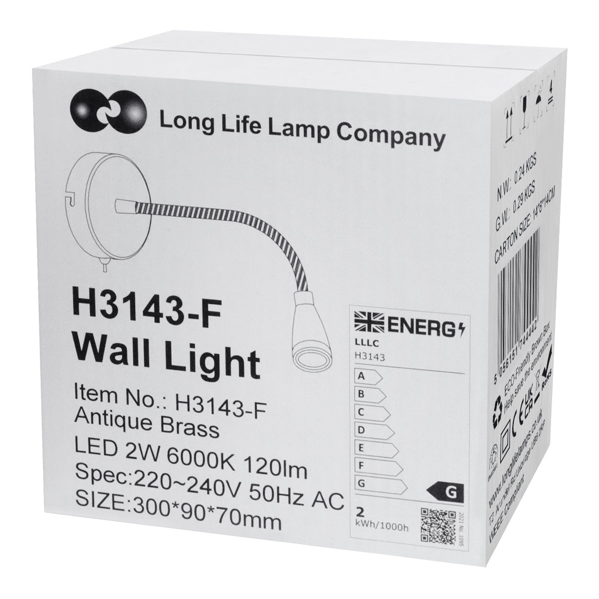 LED Indoor Bedside Reading Wall Light 2W 6000K Antique Brass - Energy Light Bulbs - Free delivery on all orders