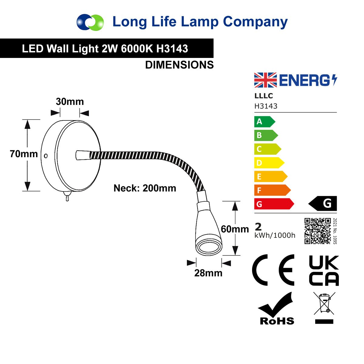 LED Indoor Bedside Reading Wall Light 2W 6000K Antique Brass - Energy Light Bulbs - Free delivery on all orders