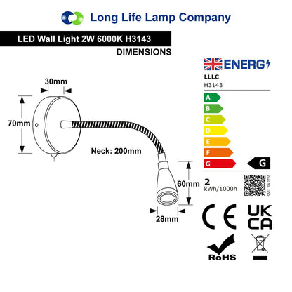 LED Indoor Bedside Reading Wall Light 2W 6000K Antique Brass - Energy Light Bulbs - Free delivery on all orders